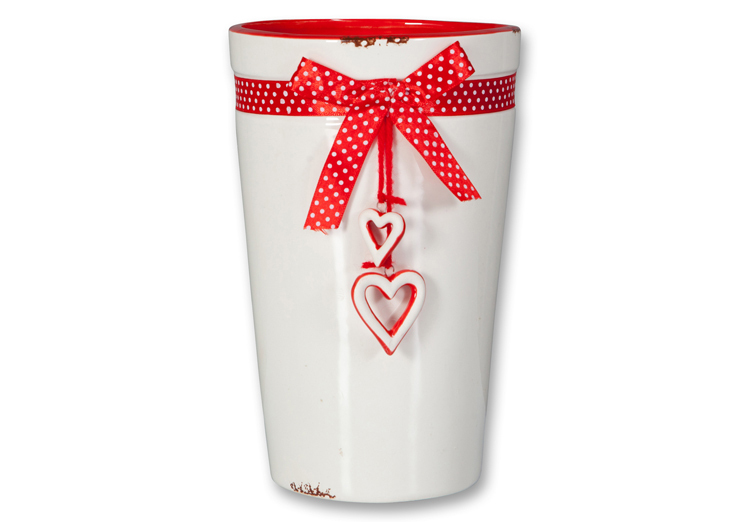 Vase mit Herzhängern aus Dolomit 21,5 cm x 13,7 cm