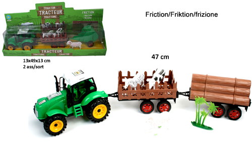 Traktor m. Hänger 47cm Friktion + Farmtiere