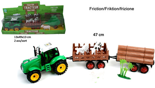 Traktor m. Hänger 47 cm Friktion + Farmtiere