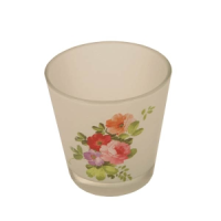 Teelichtbehälter Glas Blumen 7,5 x 7,5 cm