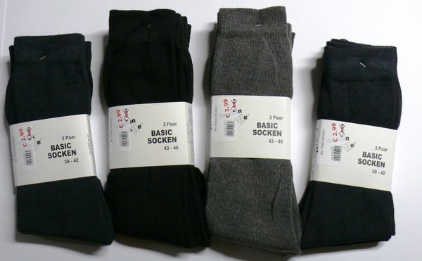Basic Socken 3 Paar farbl. + Größen sortiert ab 1,49 €